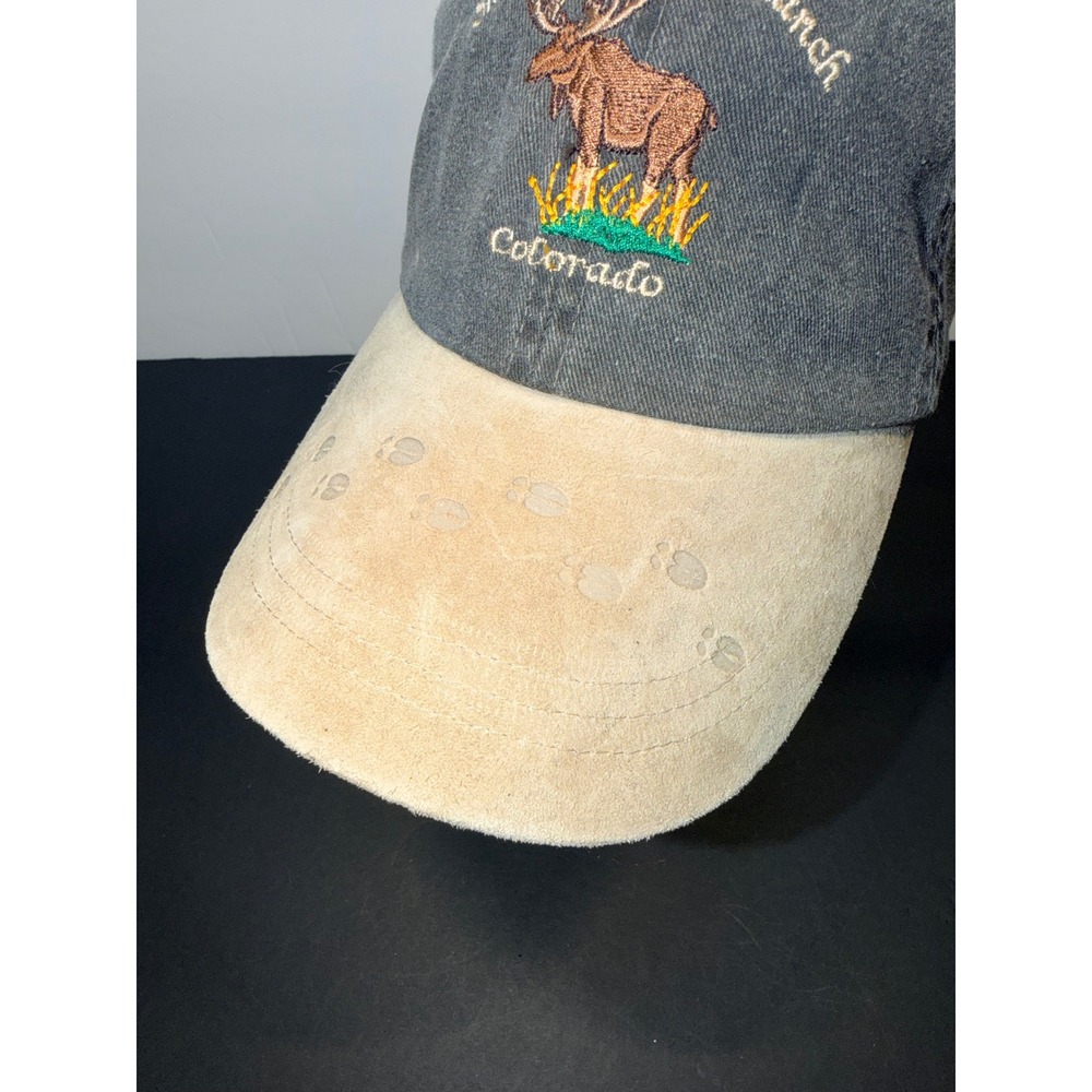 Magpie Snow Mountain Ranch Colorado Moose Gray Suede Hoof Print Strapback Cap